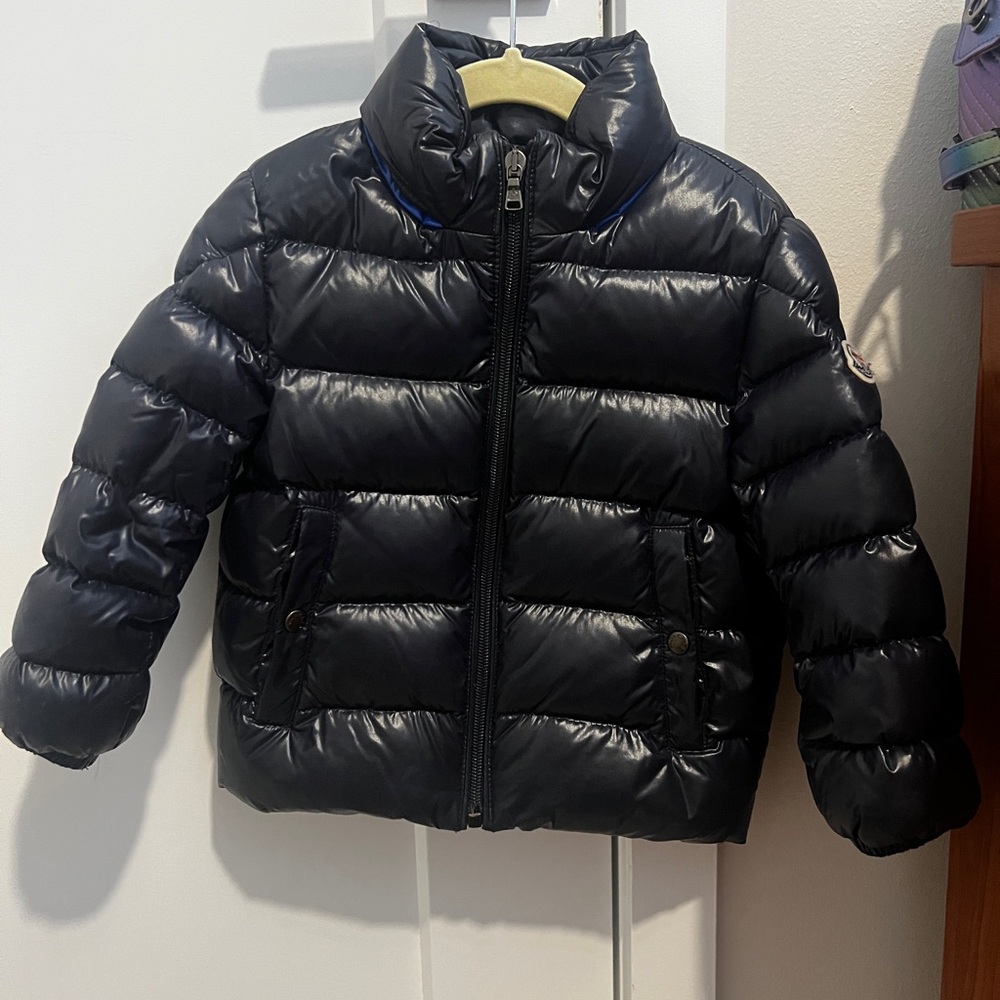 Boys Moncler Dark Blue Puffer Jacket size 2 with hidden hood